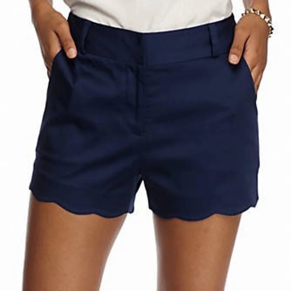 Navy Scallop Edge Dress Shorts